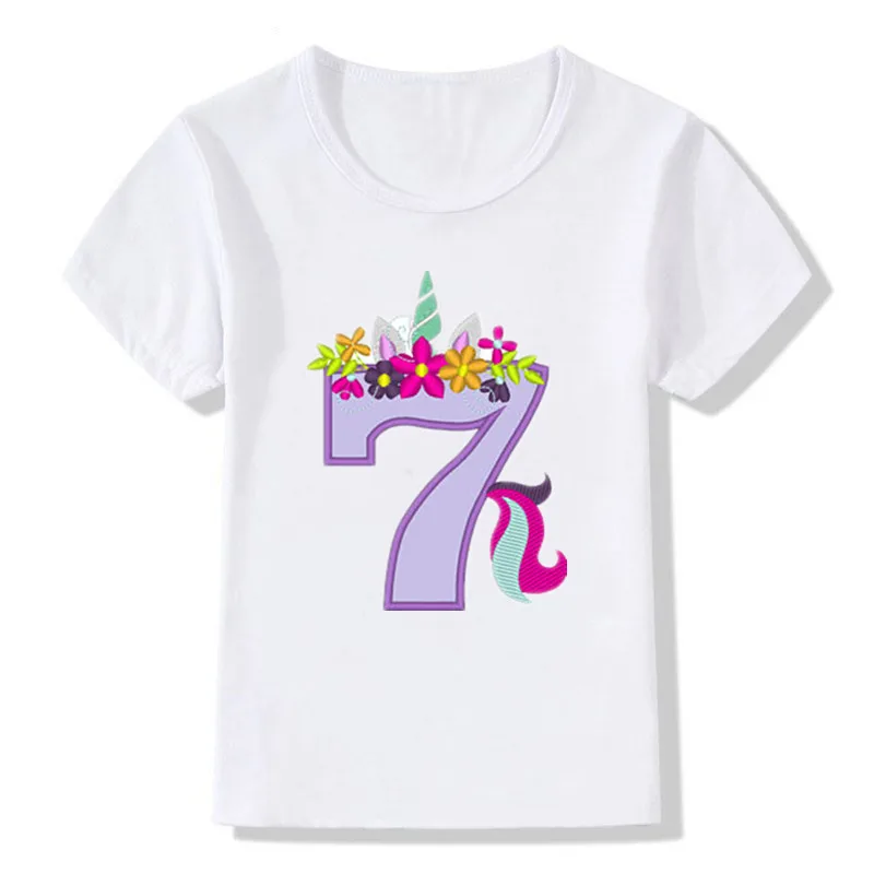 Piger Fødselsdag Unicorn Nummer 1-9 Sjove Søde Print T-shirt Til 1,2,4,6,8,10,12 Alder