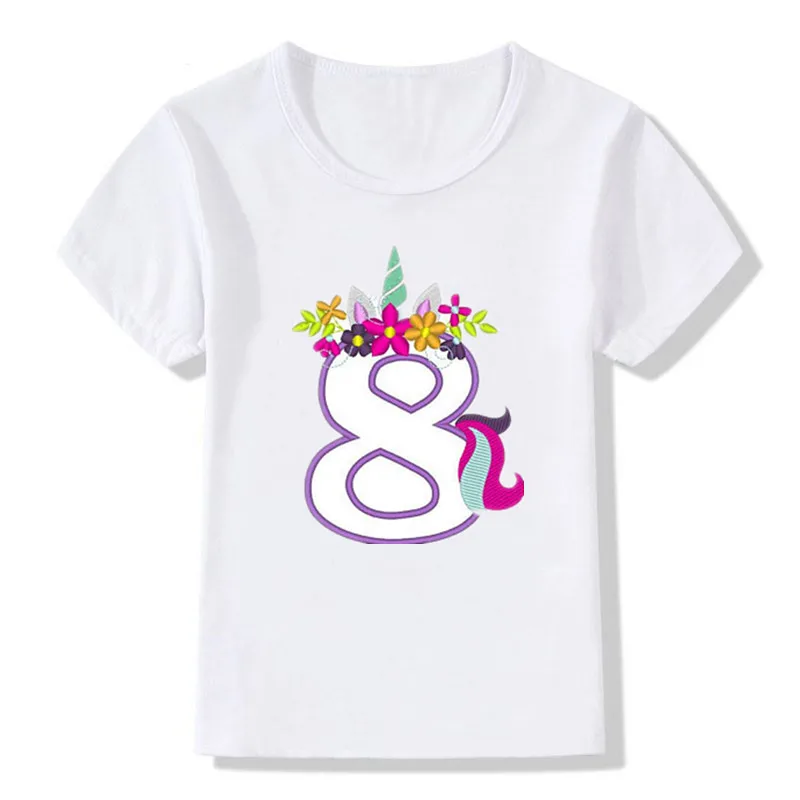 Piger Fødselsdag Unicorn Nummer 1-9 Sjove Søde Print T-shirt Til 1,2,4,6,8,10,12 Alder
