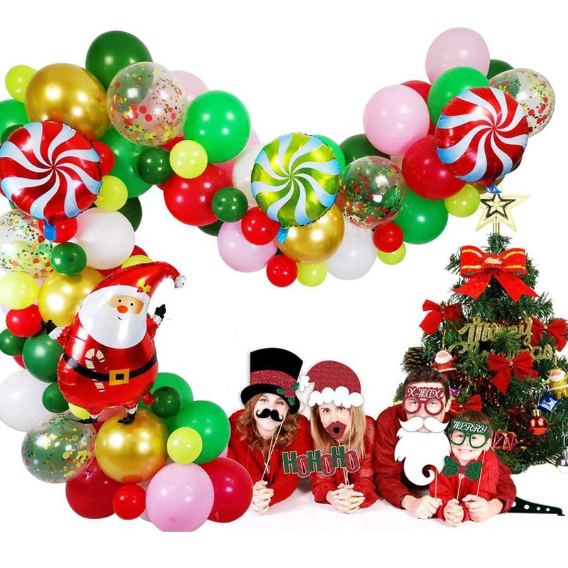 Julen 2020 98Pcs Ballon Guirlande-Arch Kit Grøn Rød Guld Latex Ballon Slik Santa Folie Ballon Sæt Xmas Indendørs i Hjemmet Indretning