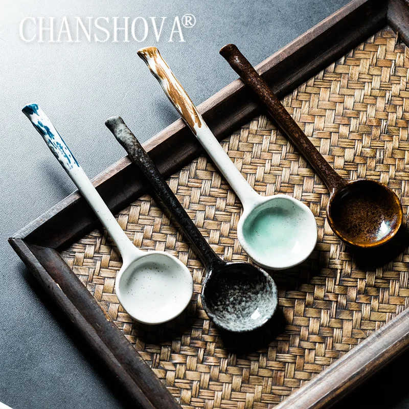 CHANSHOVA Kinesiske retro stil Bump tekstur Keramiske ske China porcelæn Og suppeske Service, køkkenredskaber H306