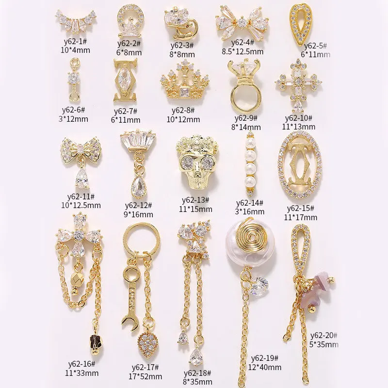 10stk/masse Luksus kæde vedhæng 3D Nail Art Crystal Zircon Pearl metal manicure søm tilbehør DIY Negle Dekorationer Søm charms