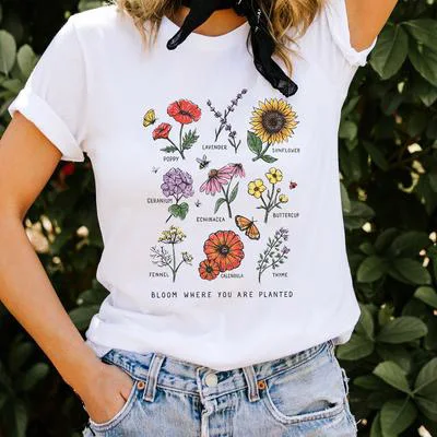Bloom, Hvor Du Er Plantet Kvinder T-Shirt Sommer Solsikke Blomster T-Shirt Graphic Tee Hipsters Grunge Top