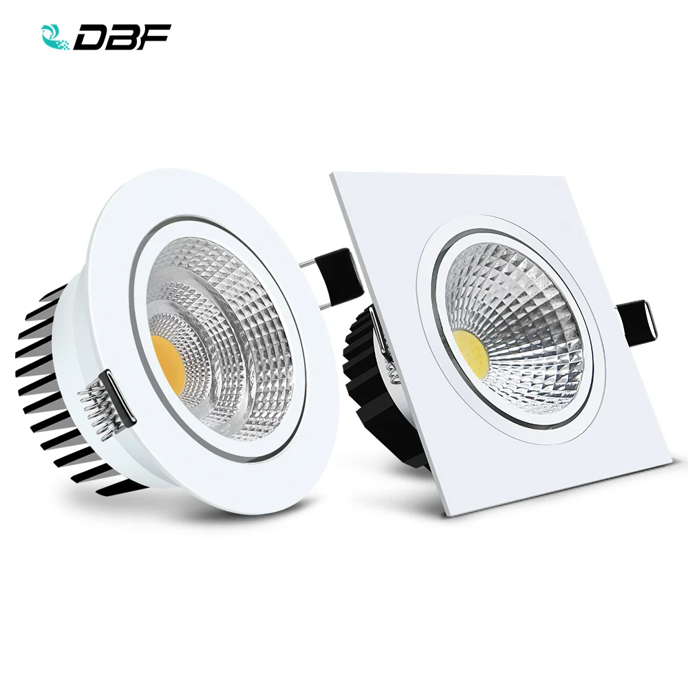 [DBF]Runde/Firkantede Forsænket Dæmpbar LED Downlight COB 6W 9W 12W 15W LED Spot Light LED Dekoration Loft Lampe AC 110V/220V