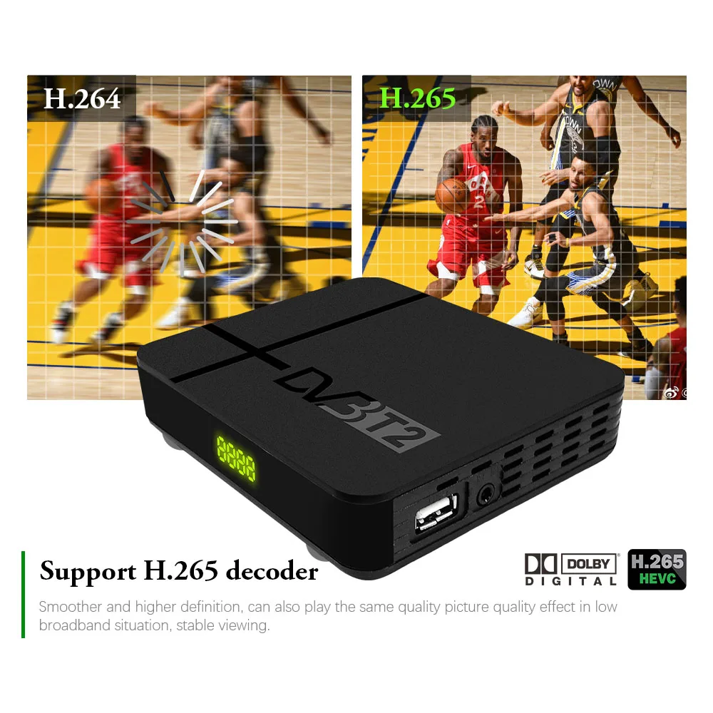 DVB-T2 TV-Tuner Terrestriske Modtager Fuld HD 1080P-Dekoder TV-Tuner support har netværk H. 265 Dolby YOUTUBE set-top-bokse