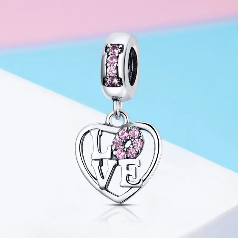 MOWIMO Romantisk 925 Sterling Sølv, Pink Love Heart Charm Perle Passer Oprindelige Sølv Armbånd, Vedhæng S925 Smykker Gave BKC1044