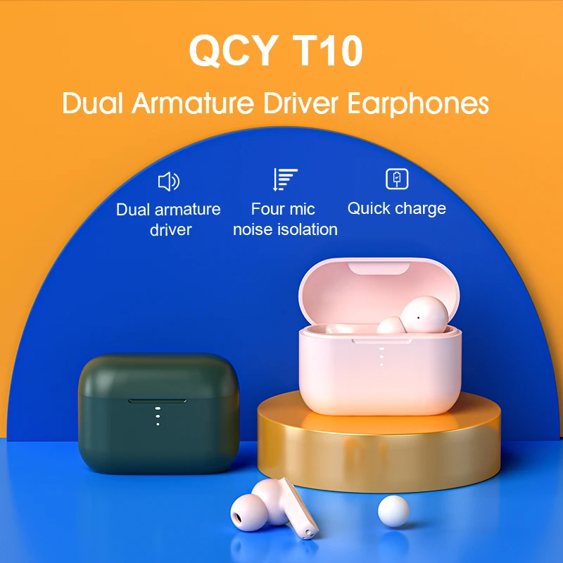 QCY T10 Trådløs Bluetooth eadphones 4Mic støj isolation Dual Armature-Driver Type Hovedtelefoner-C-afgift