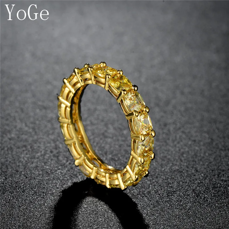 YoGe Bryllup&Fest Smykker til Kvinder, R0400 Mode AAA CZ gul firkantet sten ring