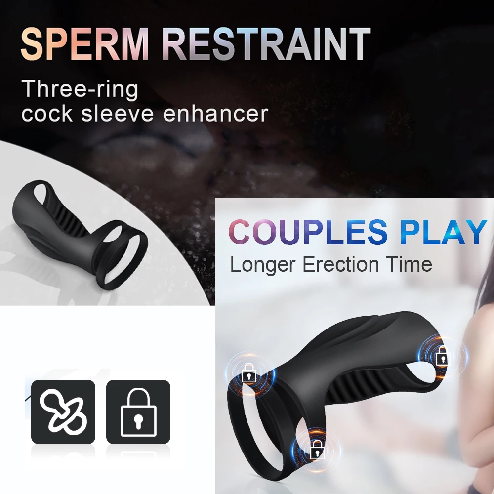 Tre-Ring Design Silikone Cock Ringe med Elastisk Længere Hårdere Stærk Bærbar Forsinkelse Ærmer Voksne Legetøj til Mænd eller Par