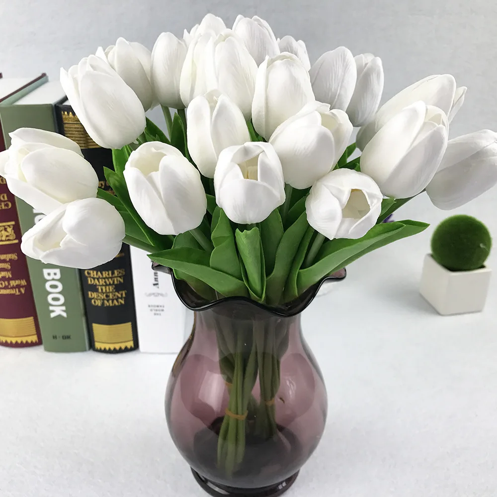 10 STK PU Tulipaner Kunstige Blomster Rigtige touch-flores artificiales Hjem Bryllup dekoration Blomster hjem dekoration tilbehør