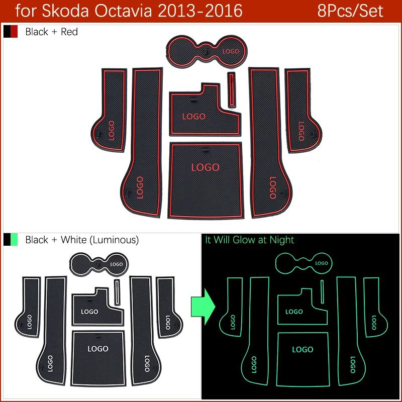 Anti-Slip Gummi Gate Slot Cup Mat for Skoda Octavia a5 a7 2 3 Fantastiske B6 B8 2 3 Fabia 2 2012 2016 2017 Tilbehør Klistermærker