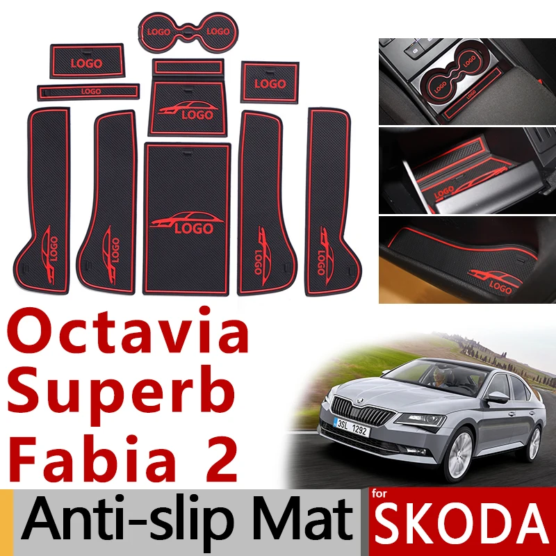 Anti-Slip Gummi Gate Slot Cup Mat for Skoda Octavia a5 a7 2 3 Fantastiske B6 B8 2 3 Fabia 2 2012 2016 2017 Tilbehør Klistermærker