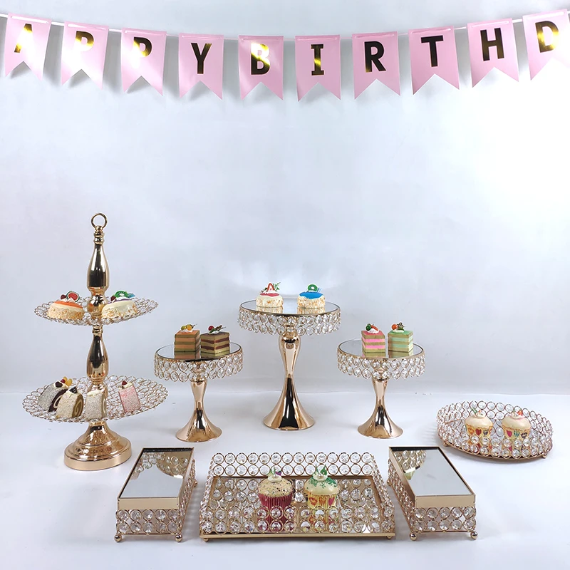 4-9pcs Spejl Guld Krystal Kage Stå Morgenfriske Dessert Bakken ligger cupcake stå Display Værktøjer Dekoration Wedding Party fødselsdag
