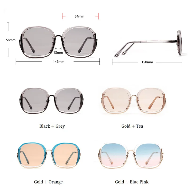 Retro Semi-Uindfattede Square Solbriller Kvinder Farverige Billeder Overdimensionerede solbriller Luksus Rejser Kørsel Brillerne Nuancer UV400