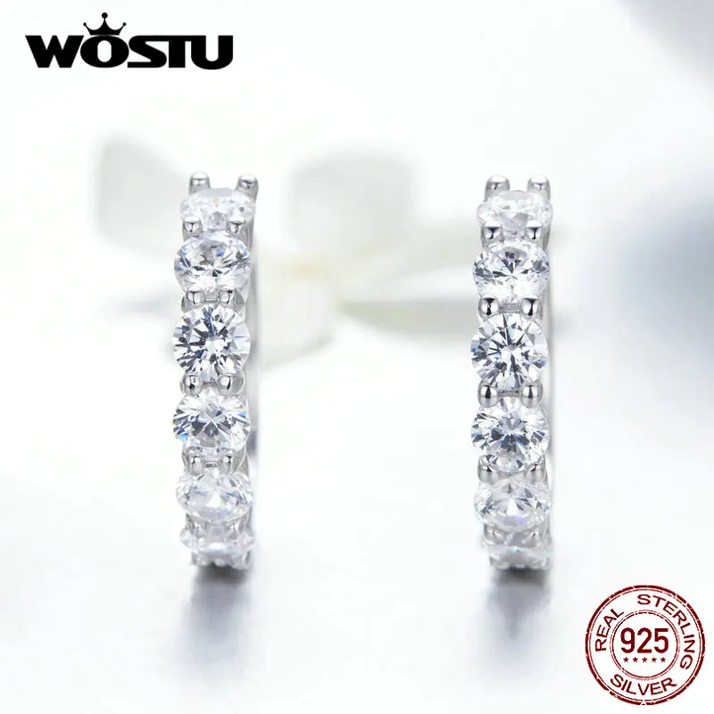 WOSTU koreansk Stil Cirkel halskæde 925 Sterling Sølv Klare CZ Beauty Øreringe Til Kvinder Bryllup Mode Smykker CQE524