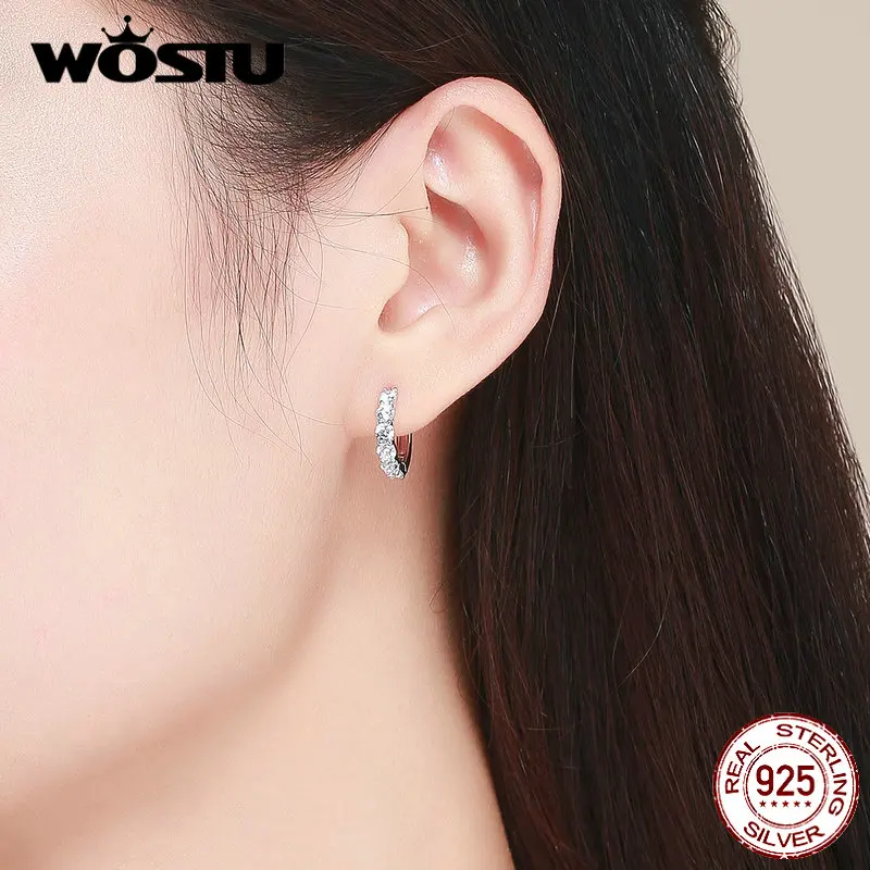 WOSTU koreansk Stil Cirkel halskæde 925 Sterling Sølv Klare CZ Beauty Øreringe Til Kvinder Bryllup Mode Smykker CQE524