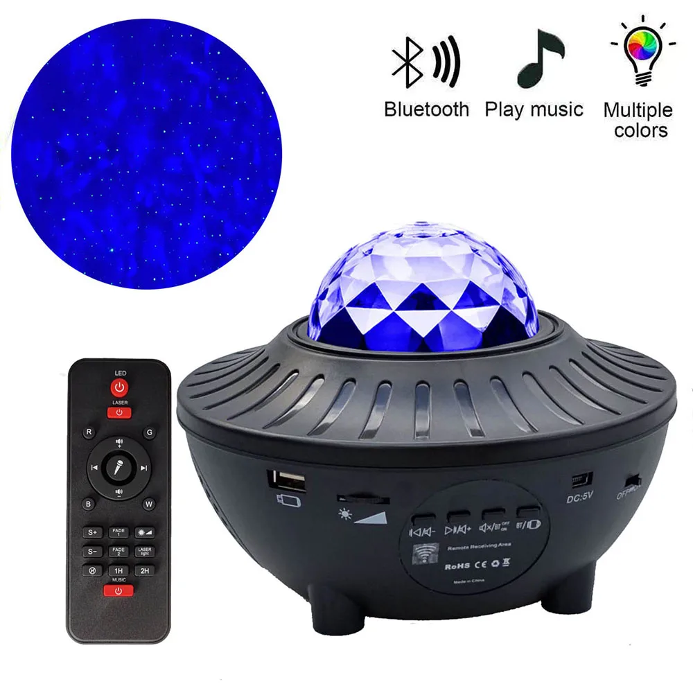Farverige Himlen en Stjerneklar Projektor Nat Lys USB Bluetooth Musik Afspiller Romantisk Projektion Lampe LED-Remote Control Party Kids Gave