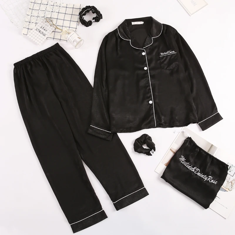 Tonngirls 7 Stykker Sæt Nattøj Solid Black Women ' s Pyjamas Sæt i Foråret Sommeren Komfortable Hjem, der Passer Til Kvinder 2021 Homewear