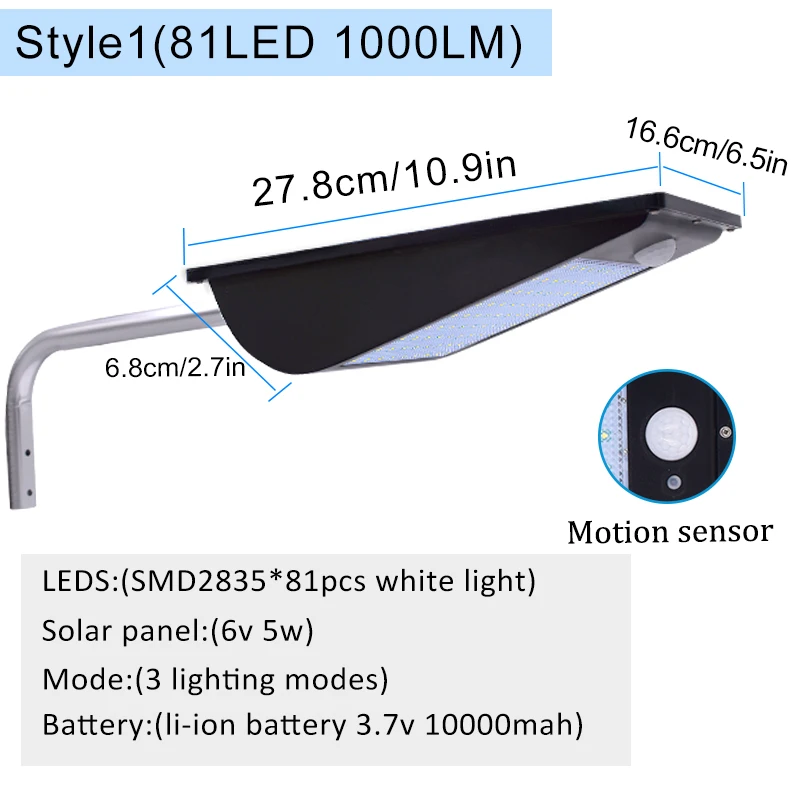 Høj Kvalitet Magt Udendørs IP65 1000 Lumen 81 Lysdioder integreret sol-gade lys Motion Sensor Sol Lamper