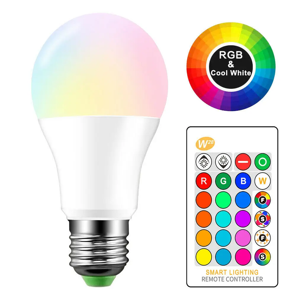 Farveskift Dæmpbar Med Fjernbetjening til Hjem E27 10W RGB+Hvid LED Pære Farve Skiftende Lampe med Fjernbetjening