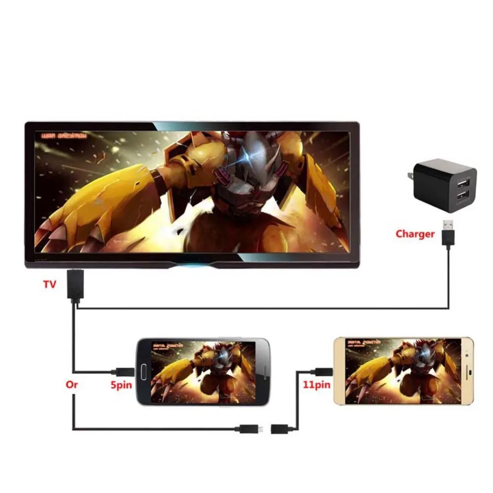 Eshowee 5 Pin & 11 Pin Micro USB MHL til HDMI og 1080P HD-TV Kabel-Adapter til din Android-Telefon, TV, PC, Bærbar 2M Hot