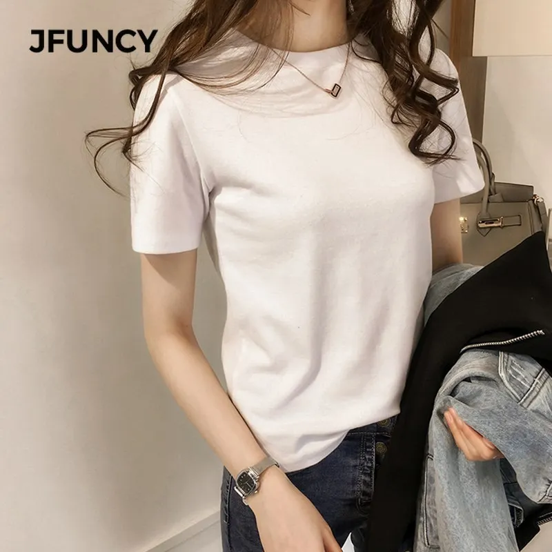 JFUNCY Mode Solid Farve koreanske Slim Fit Kvinder T-Shirt 2020 Sommeren Kvinde Toppe Kort Ærme Løs T-shirt Kvindelige Grundlæggende Tee