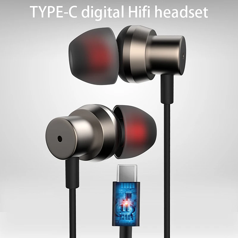 Type-C Headset, Digital Headset Afkodning Chip HIFI Headset til Meizu 16S Huawei Xiaomi Headset