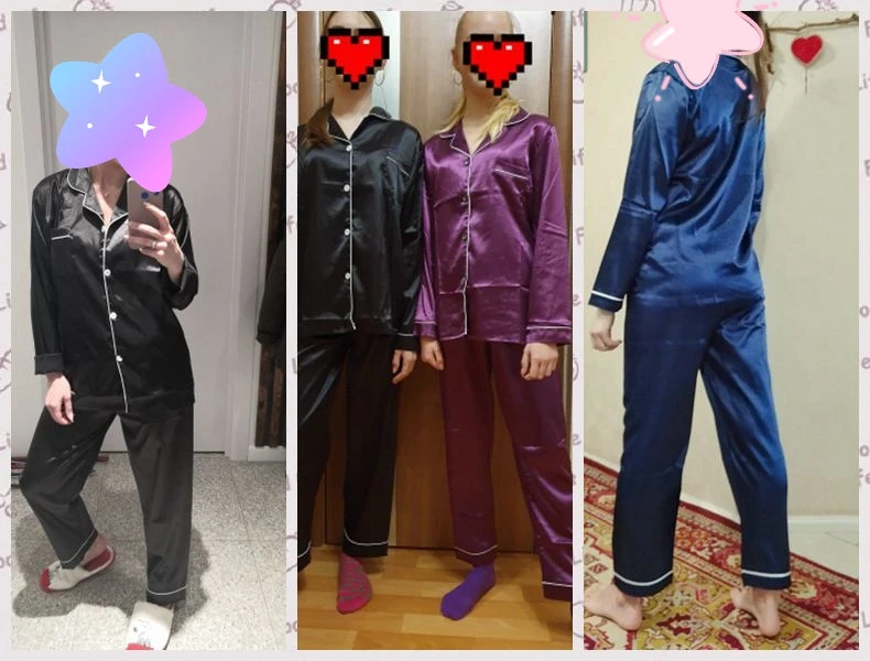 Kvinder Silke Pyjamas Sæt Satin Pyjamas Nattøj Lange Ærmer Størrelse Mode Pyjamas til pige Nattøj Passer Hjem Nye 2021 PJS
