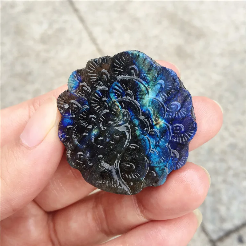 Smuk krystal udskæringer naturlige hånd-udskåret labradorit sten peacock halskæde mode smykker gaver 1stk