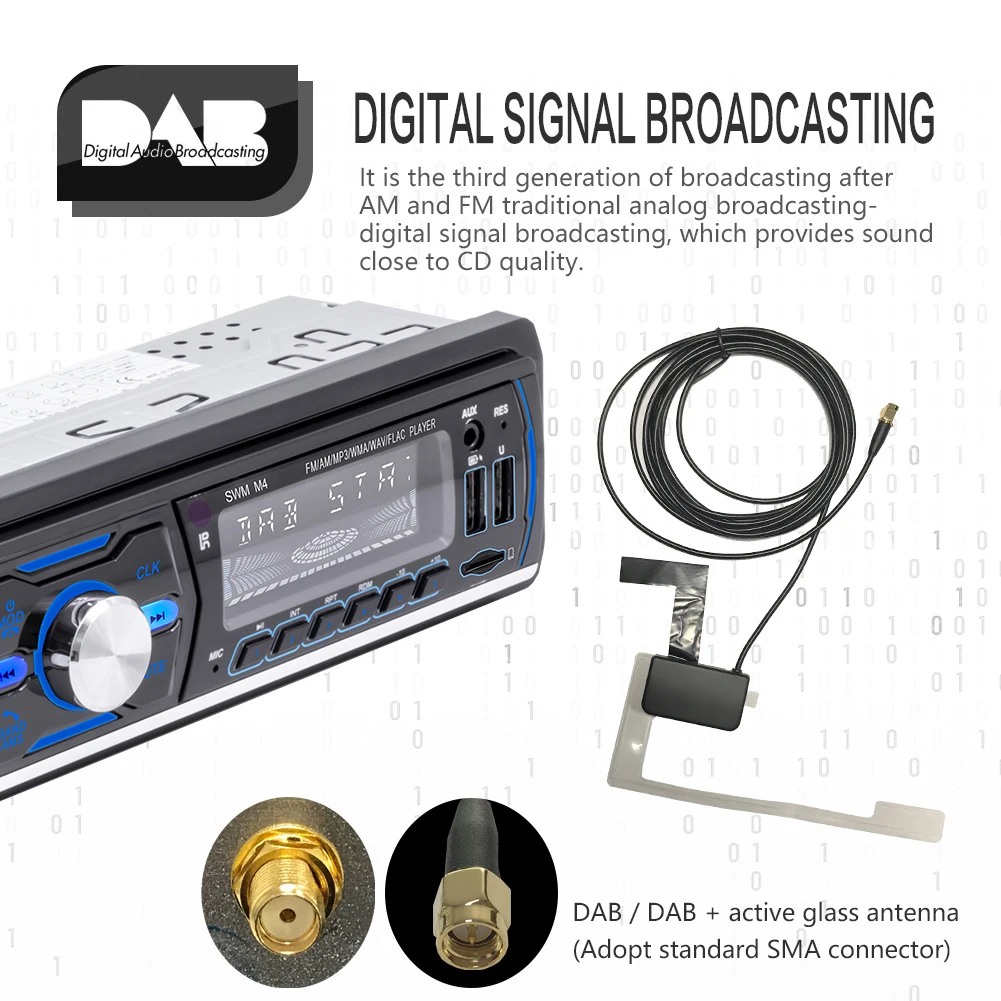 M4 1 DIN Bil Stereo MP3-Afspiller, USB, AUX FM AM RDS-DAB, DAB+ Radio Modtager