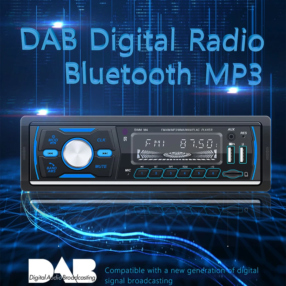 M4 1 DIN Bil Stereo MP3-Afspiller, USB, AUX FM AM RDS-DAB, DAB+ Radio Modtager