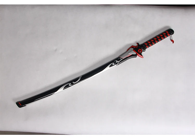 For spil OW Genji sværd Anime cosplay sværd carbon stål røde klinge samurai-katana rekvisitter, Ingen skarpe klar til levering/