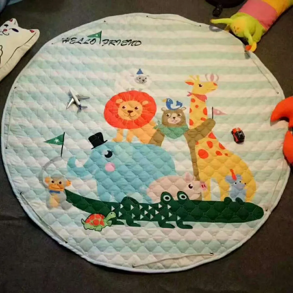 Kid Soveværelse Baby Spille Mat Bærbare Toy opbevaringspose Børn Tegnefilm Runde stue Tæppe Tæppe Udendørs Picnic-Tæppe