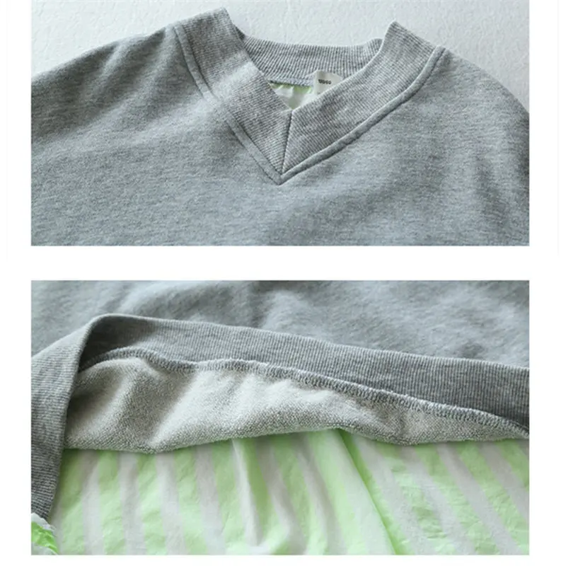 Mode koreansk Stil Sweatshirts til Piger Bomuld Splejse Design Sweatshirt Toppe Nye Efteråret V-Hals Løs Sweatshirts til Børn