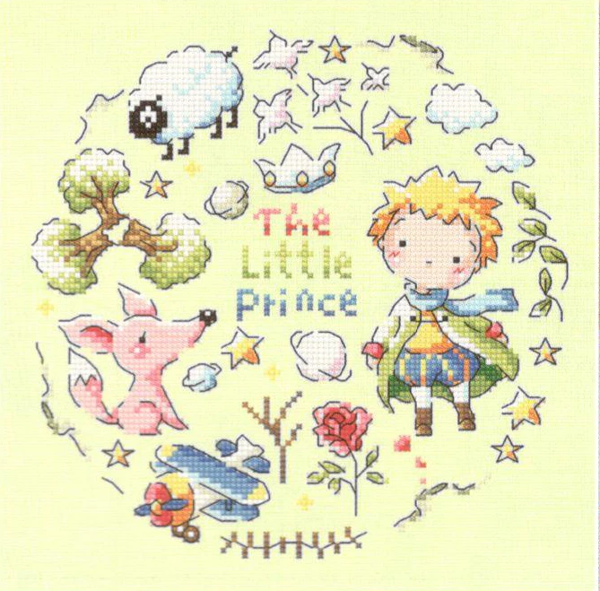Den lille prins cross stitch kit tegnefilm dreng, 14 ct lys gul stof, lærred broderi DIY håndlavet håndarbejde