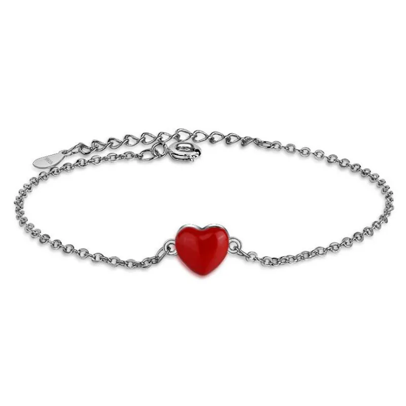 Nye Mode, Enkel, Sød Kærlighed 925 Sterling Sølv Smykker Personlighed Søde Hjerte Formet Rød Epoxy Armbånd SB238