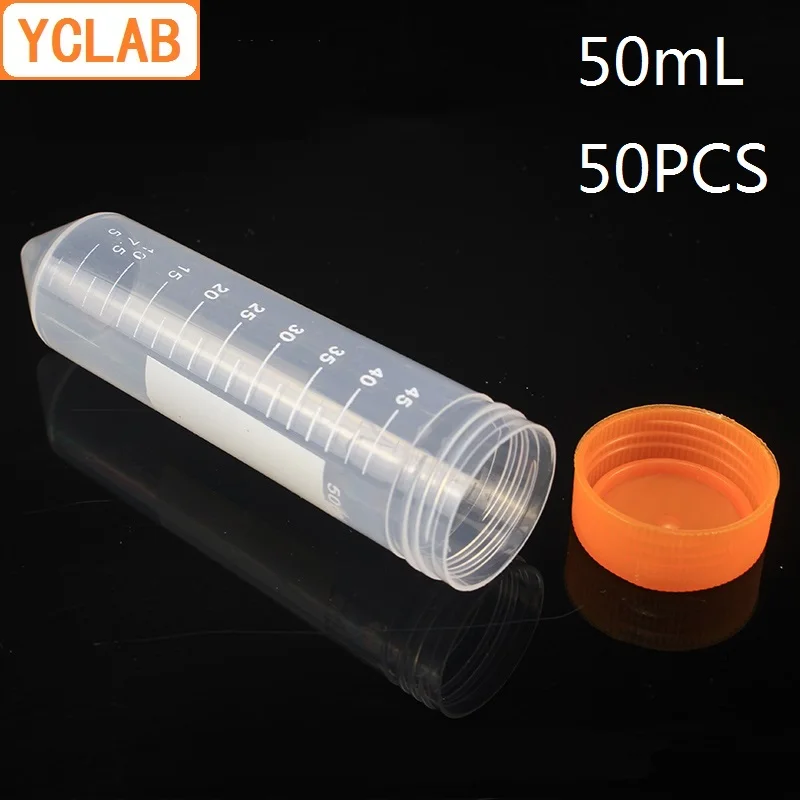 YCLAB 50STK 50 ml centrifugerør EP Plast Skarpe Nederste Skrue Munden med Gult Låg og Eksamen Ethylen Propylen