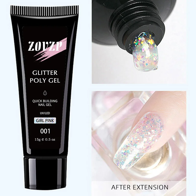 ZOVZP Nye Flash Nail Art Pulver Crystal Udvidelse Nail Gel Smertefri Hurtig Tørring Nail Gel 6 Farve Udvidelse Neglelak-Gel Sæt