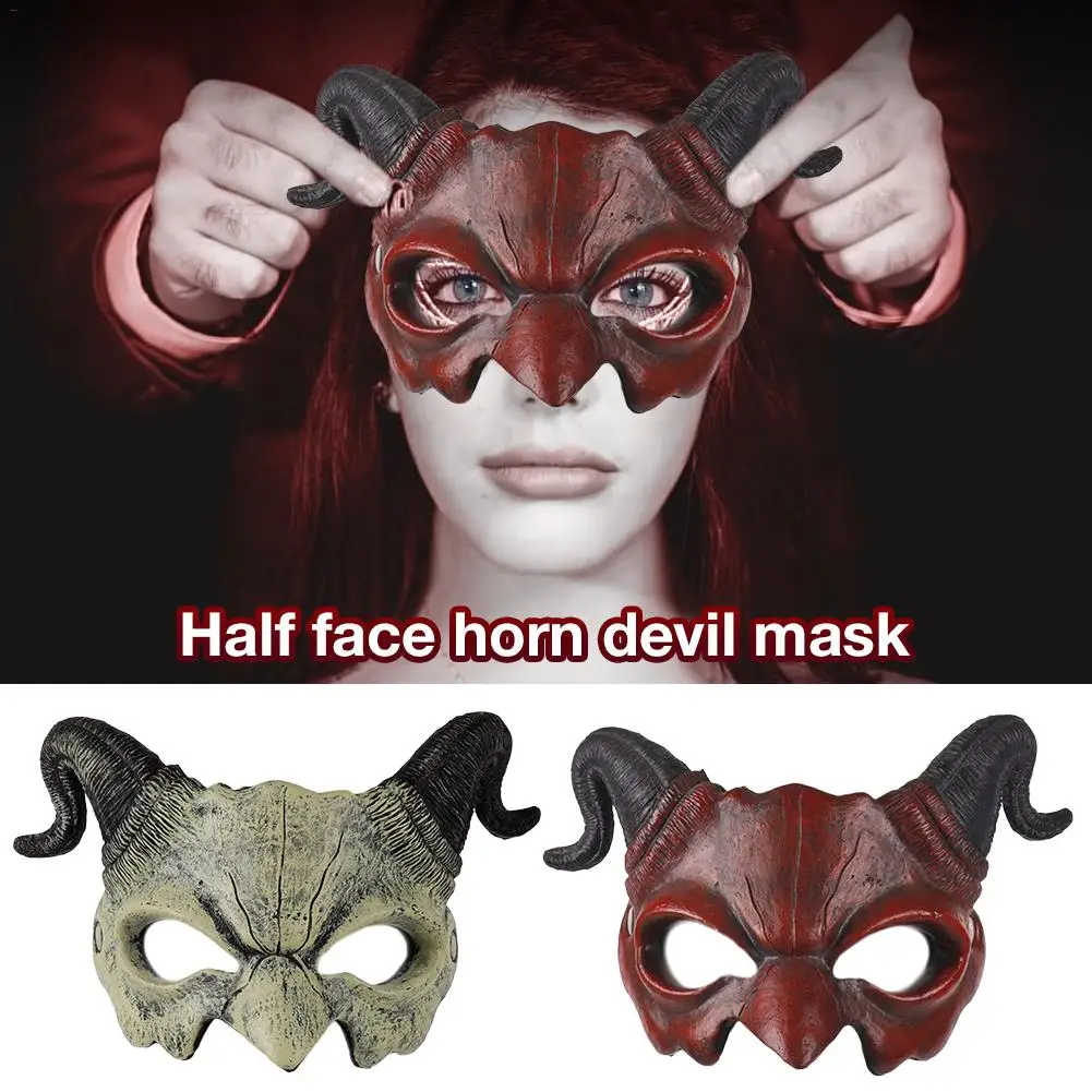 Halloween Carnival Part Maske PU-Skum Halve Ansigt Horn Djævelens Maske for Kvinder Halloween Party Dress-up Masquerade Dekorationer