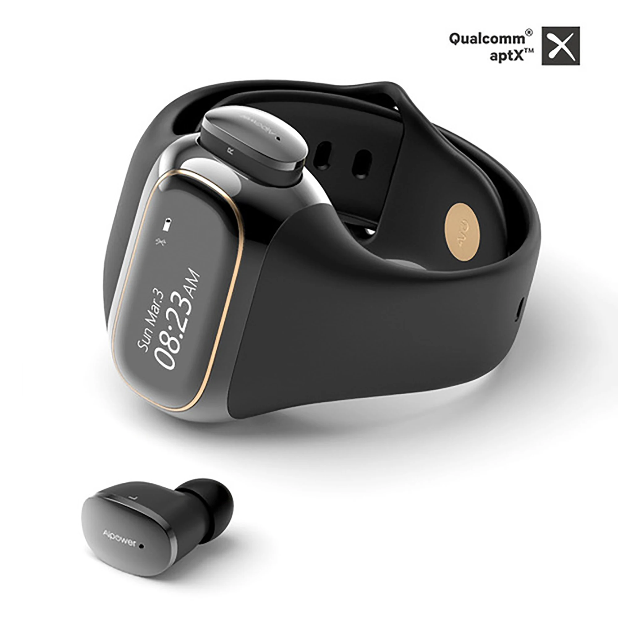 Aipower Wearbuds Ægte Trådløse Øretelefoner Fitness Tracker 2 I 1 Med Bluetooth-5, Aptx, Ipx6, Mono-Mode, 5.5 H Frikvarter, Puls