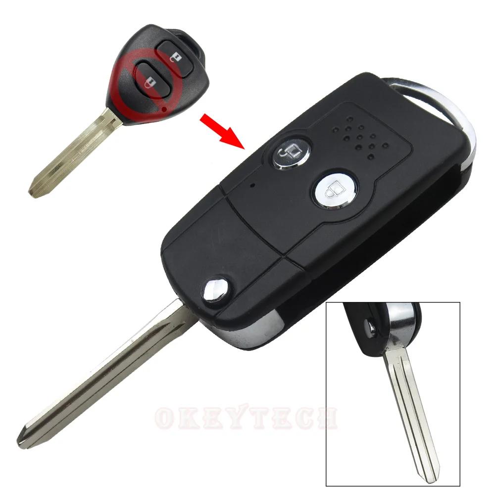 OkeyTech Høj Kvalitet, 2-Knappen Ændres Folde nøglen blanke Flip Fjernstyret Bil Dækning vigtig Sag For Toyota Corolla Yaris Hilux Skinner