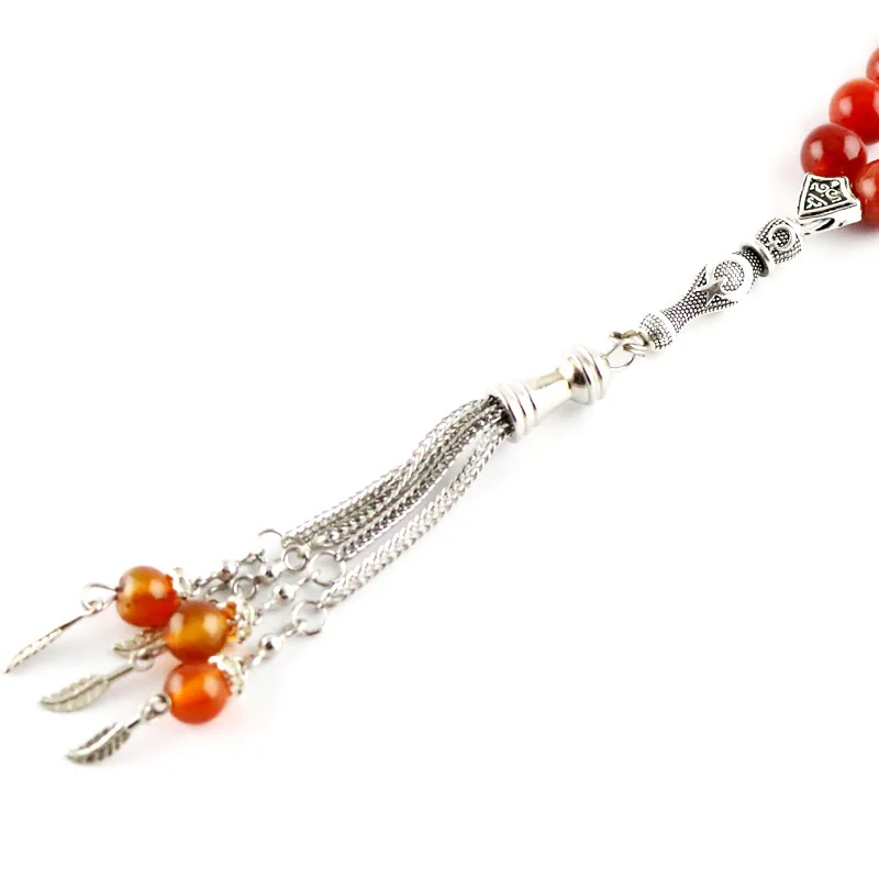 Muslimske armbånd 33 perler i agat sten tasbih runde dekorative perler Islamiske rosenkrans røde smykker, armbånd kvast misbaha kvinde gave