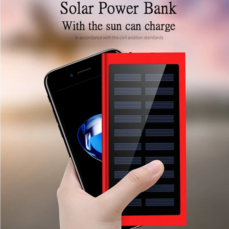 Solar 30000 Mah Strøm Bank Externe Batterij 2 Usb Led Powerbank Draagbare Mobiele Telefoon Zonnelader Voor Xiaomi Iphone Huawei