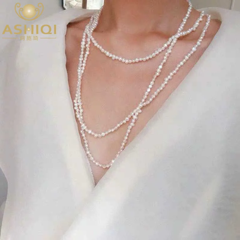 ASHIQI 160 cm Lang Naturlige Ferskvands Perle Halskæde Til Kvinden Gave 2019 Flere Måder at Bære Sweater Kæde Smykker