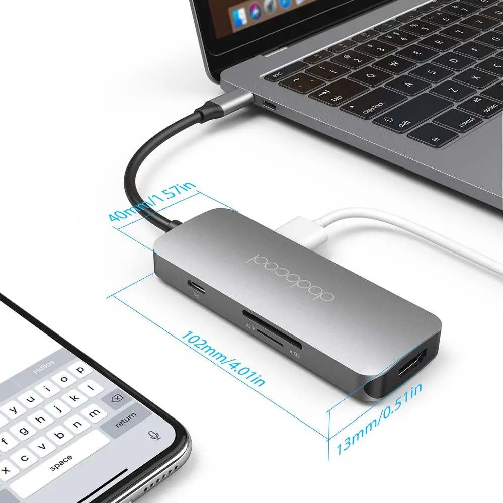 Dodocool 7-i-1 USB-C USB-C-Hub med Type C Power Levering Hub 4K HD-Output USB 3.0 HUB SD/TF for MacBook Pro Huawei P20 Pro