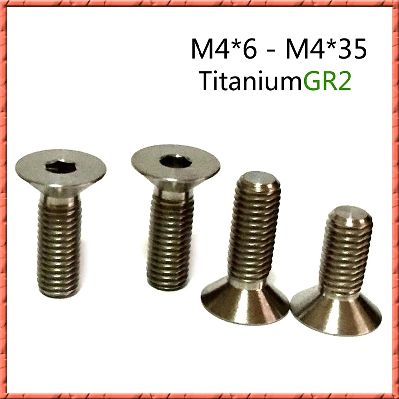 50stk/masse M4*L DIN7991 Ren Titanium med fladt hoved forsænkede stik skrue af titanium legering lille skrue GR2 M4*6/8/10/12-22/25/30/35