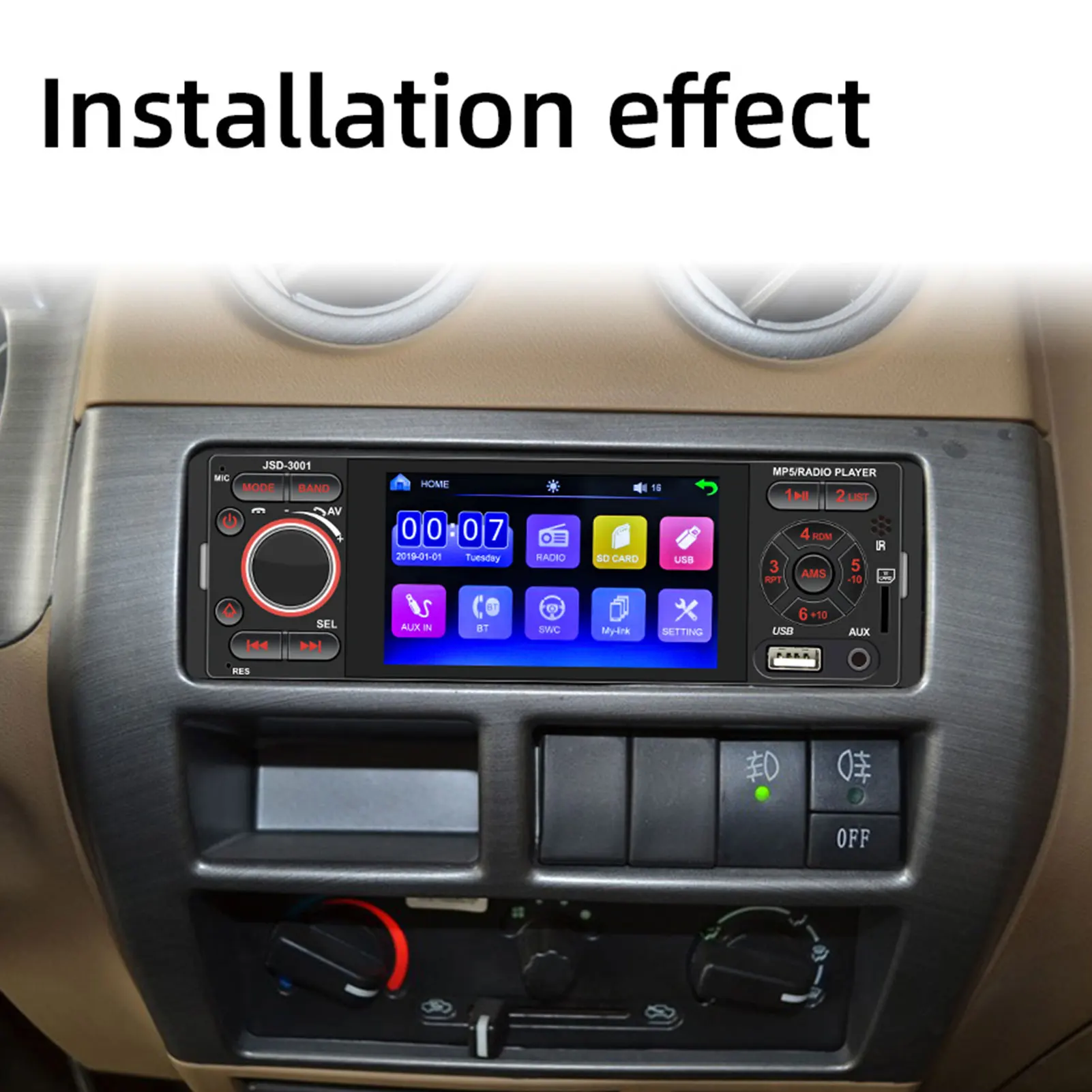 1 Din Bil Radio Auto Audio Stereo MP5 Afspiller Autoradio Bluetooth, Kamera, USB-ratmonteret Fjernbetjening 4,1 Tommer Car Multimedia-Afspiller