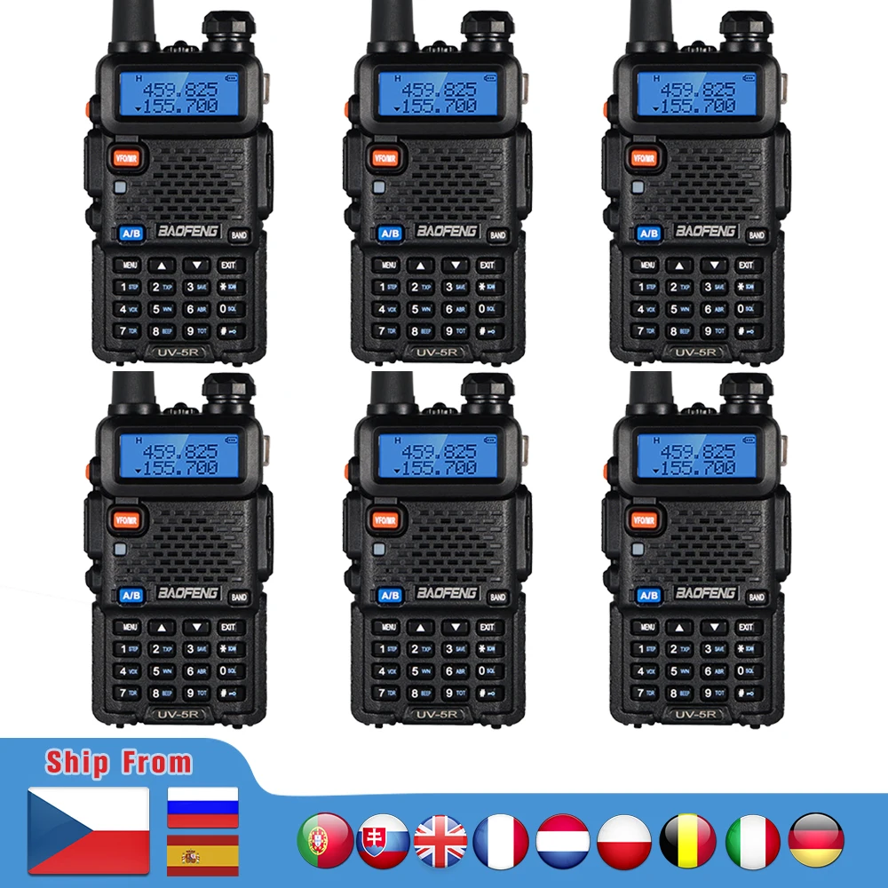 6stk Real 8W BaoFeng UV-5R Walkie Talkie Dual Band-To-Vejs Radio FM-Transceiver UV-5R Skinke Radio Communicator 5R 10 KM Transceiver