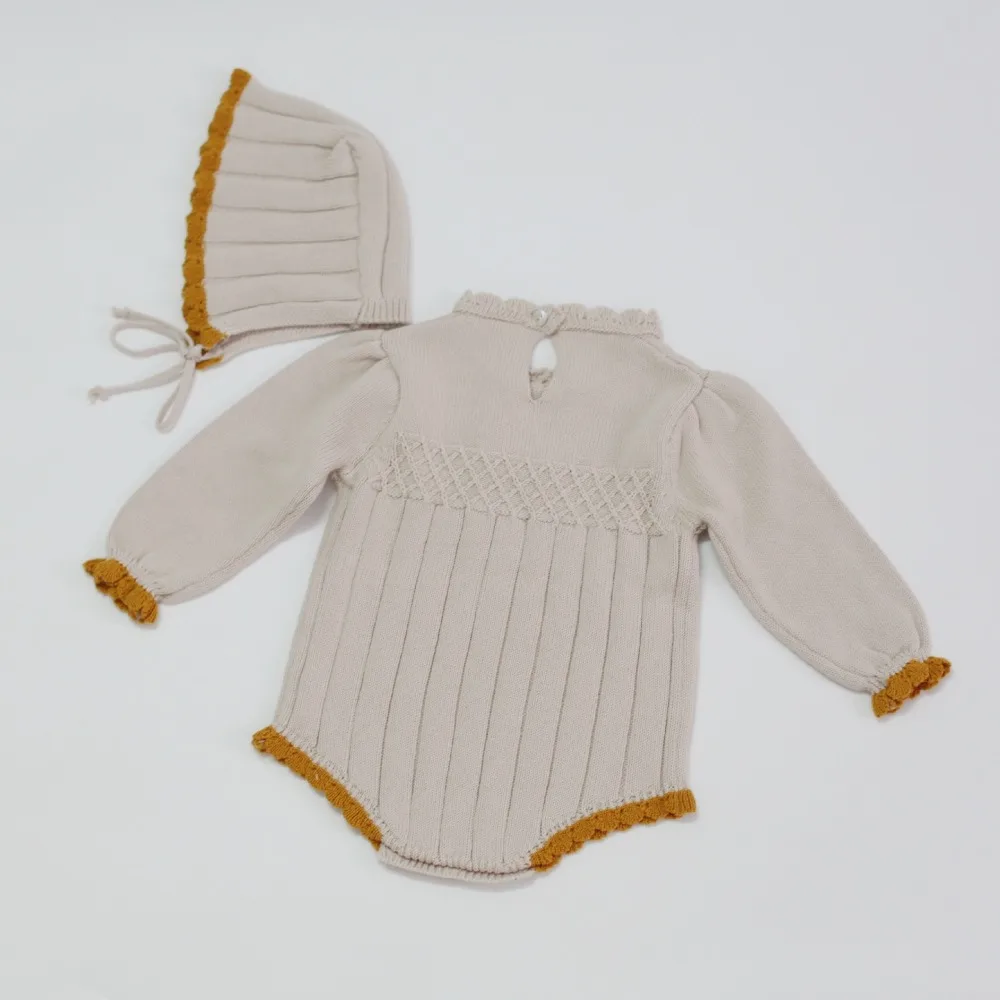Nyfødte Baby Jumpsuit Med Hat Strikket Baby Sparkedragt Sweater Efterår Spædbarn Buksedragt Bomuld Lille Barn Romper Prinsesse For Piger