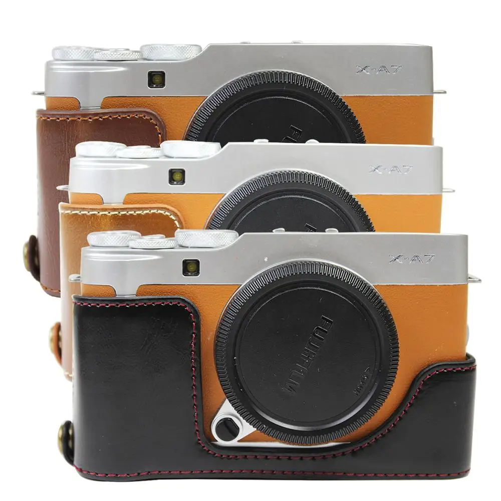 Full body Præcis Pasform PU læder digitalt kamera, hvis taske cover med strop til Fuji fuji, XA7 X-A7 15-45mm objektiv