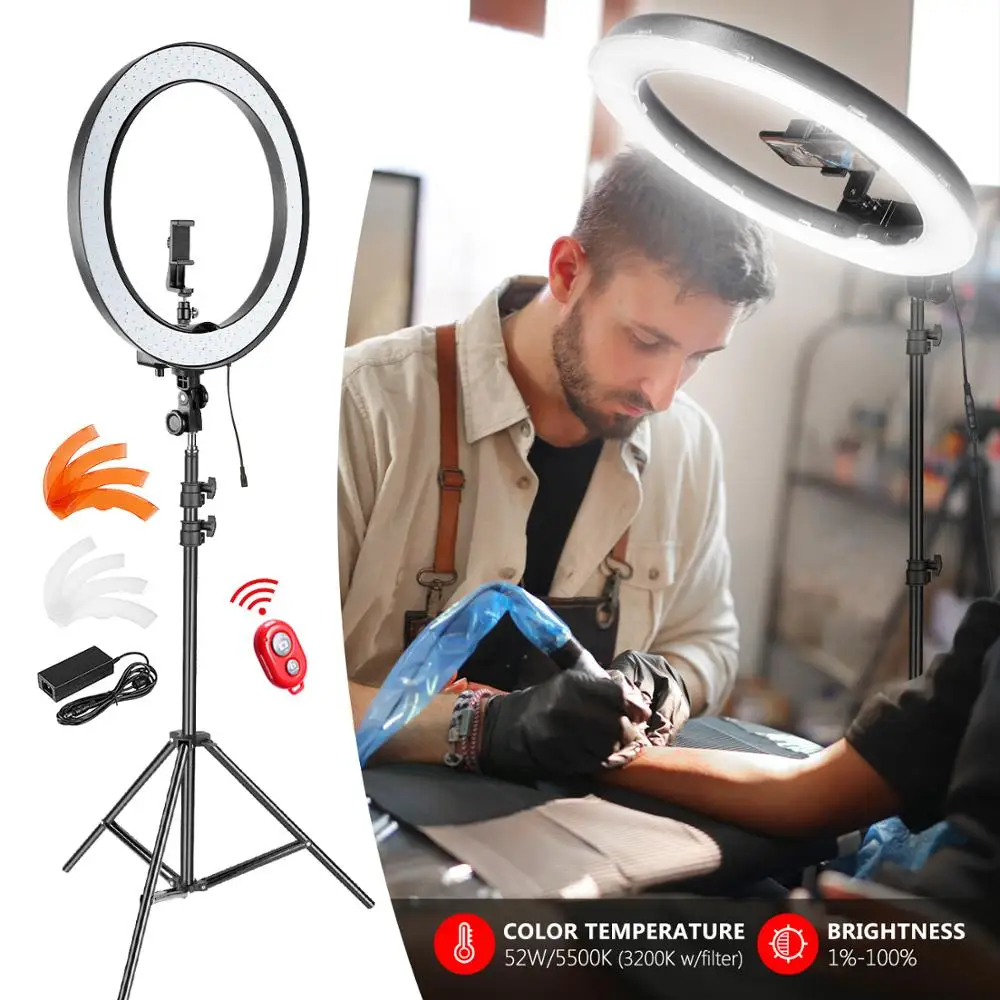 Neewer Selfie LED-Ringen Lys Opgraderet 18-tommer Ydre Dæmpbar med Drejelig telefonholder,Ring Lampe til smartphone Youtube Makeup